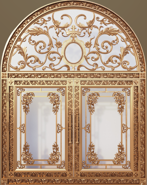 Cổng nhôm đúc kính mẫu 2